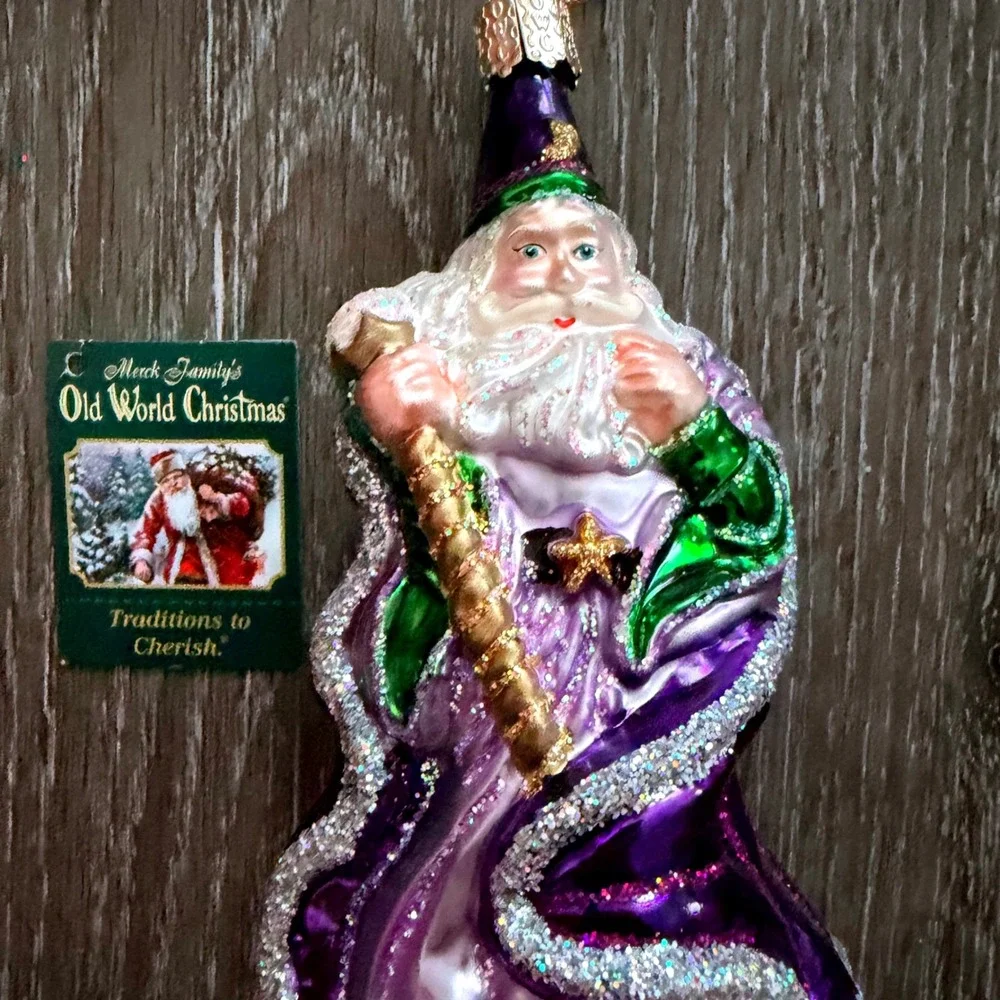Old World Christmas Wizard Glass Ornament Purple Robe Sorcerer